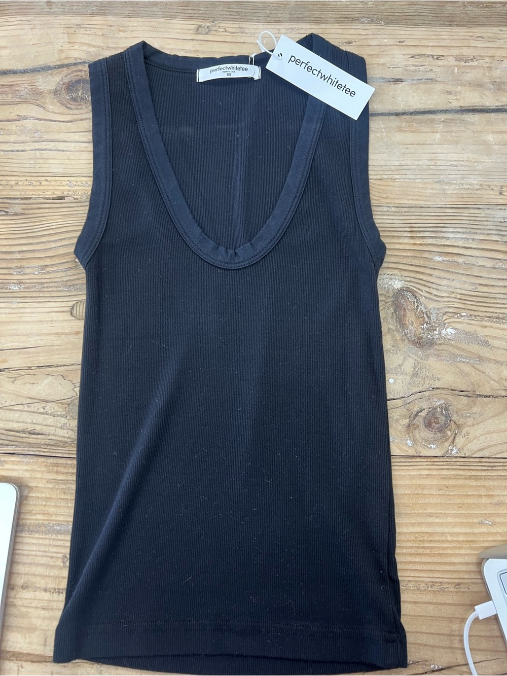 perfectwhitetee Black Ribbed Scoop Tank